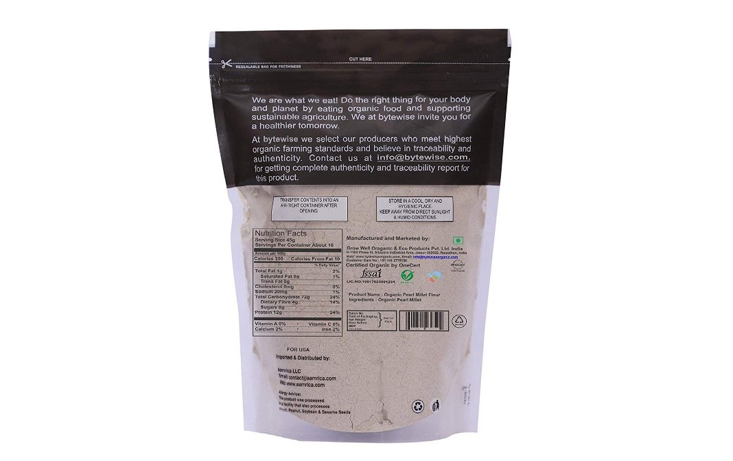 Bytewise Organic Bajra Atta (Pearl Millet Flour)    Pack  908 grams